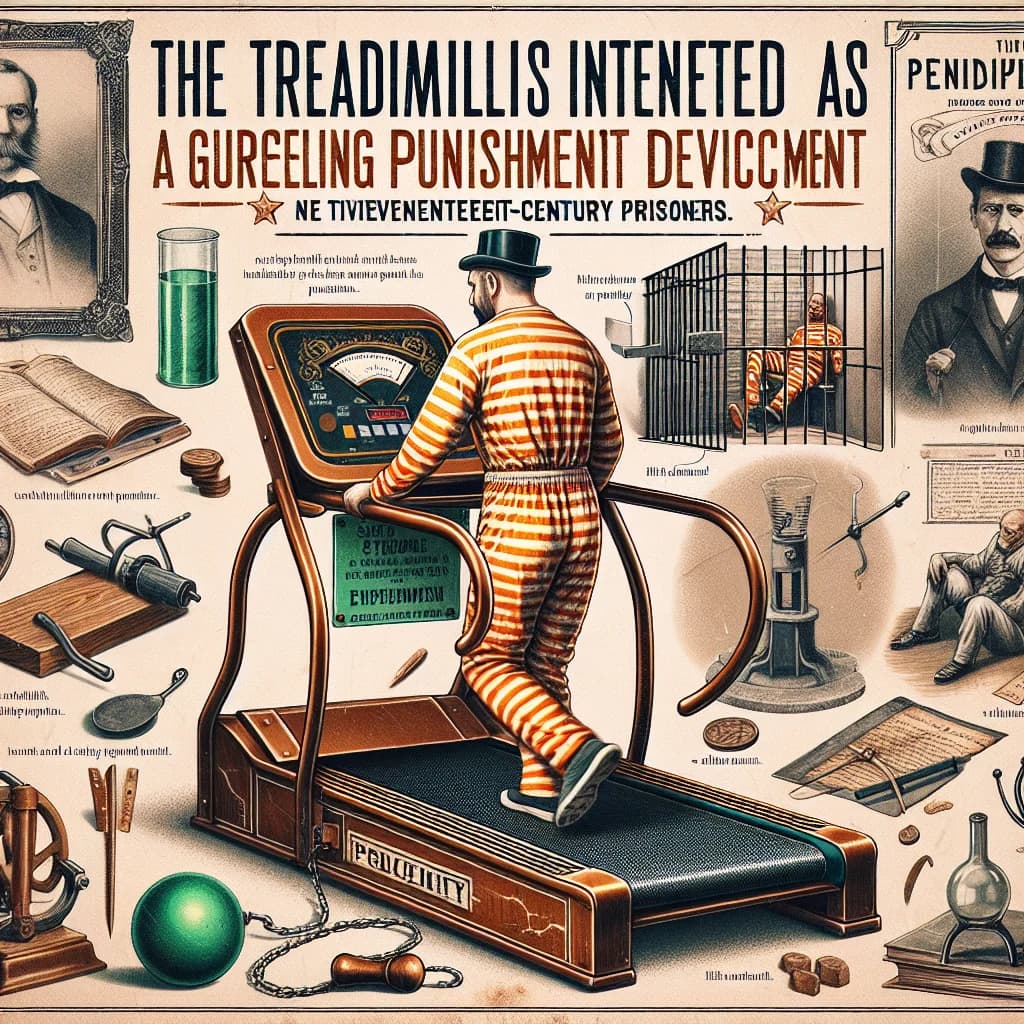 Why was the treadmill originally invented as a grueling punishment device for nineteenth-century prisoners?