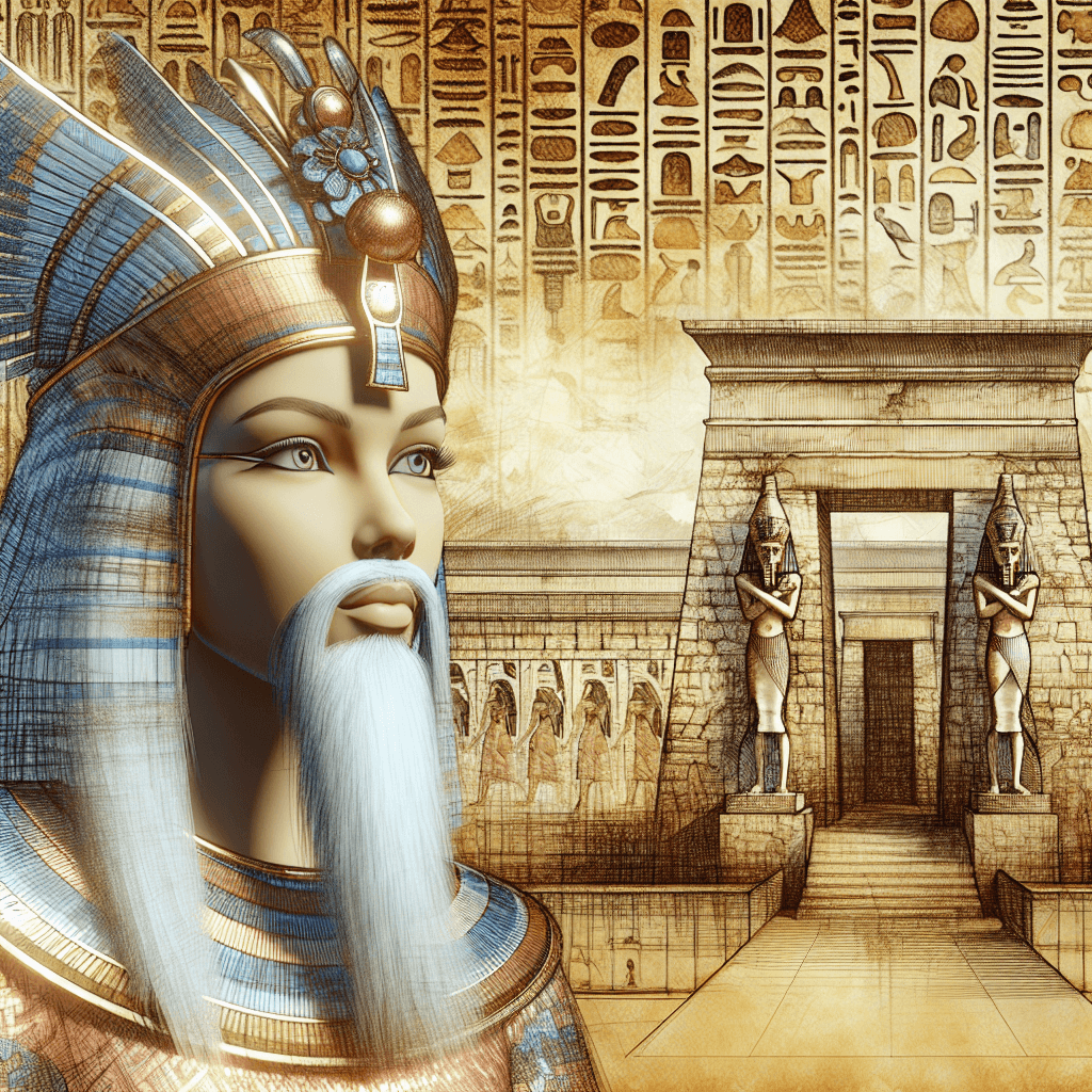 Why were ancient Egyptian pharaohs, even female ones, often depicted with a fake beard strapped on?