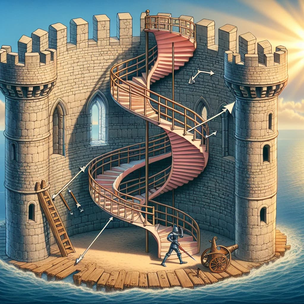 Why were medieval castle spiral staircases specifically built to wind clockwise to disadvantage right-handed attackers?
