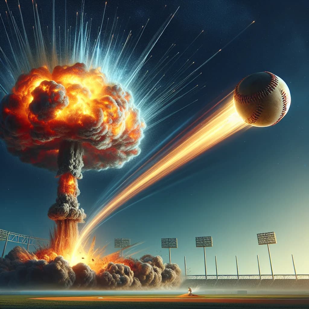 Why would a baseball traveling near the speed of light create a massive nuclear explosion in the air?