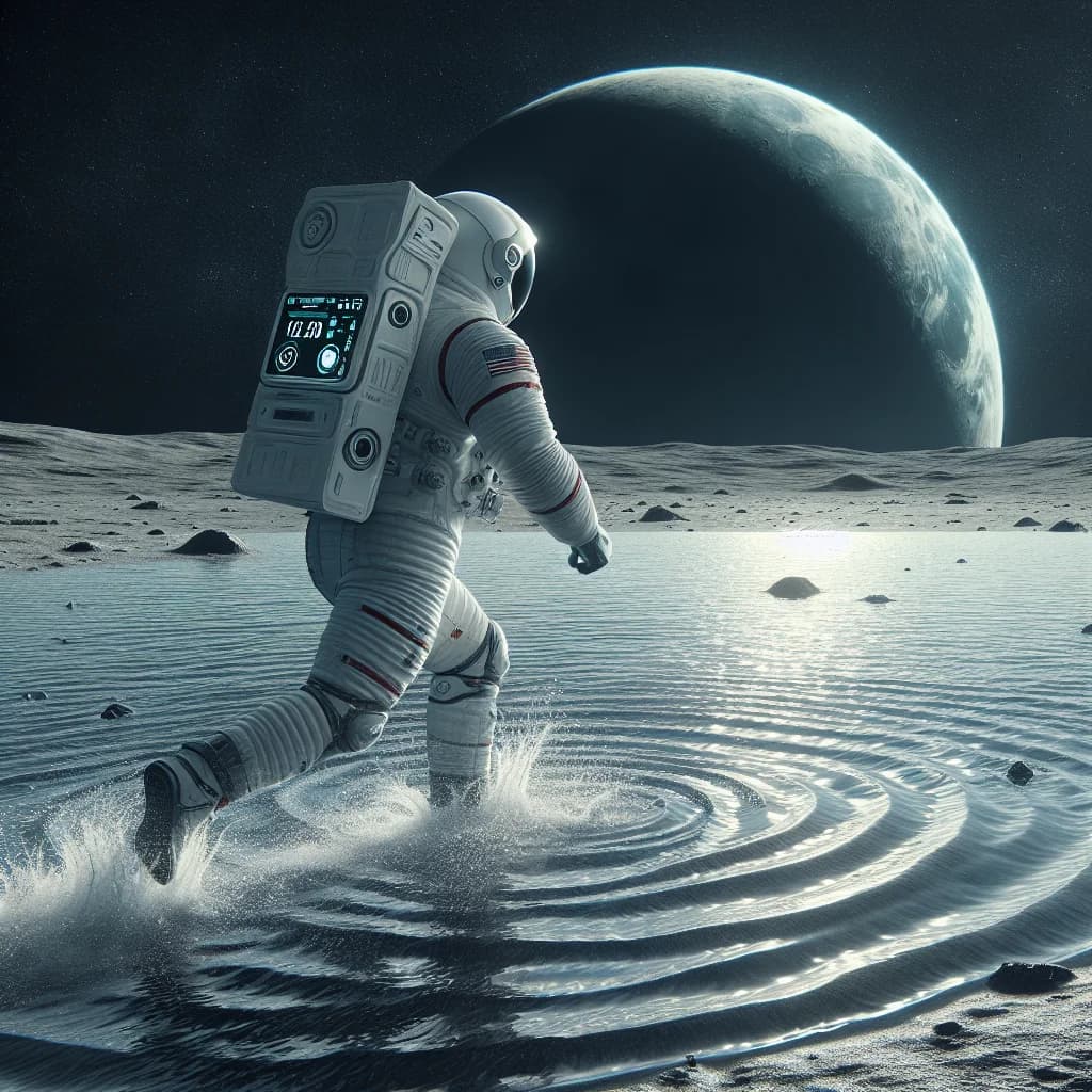 Why would a human be able to run across the surface of a pool of water on the Moon?