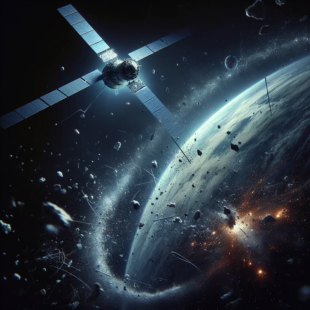 Why would a single satellite collision in orbit eventually trap humanity on Earth?