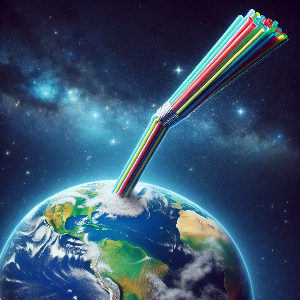 Why would a straw reaching into space be unable to suck a single drop of water from the ocean?