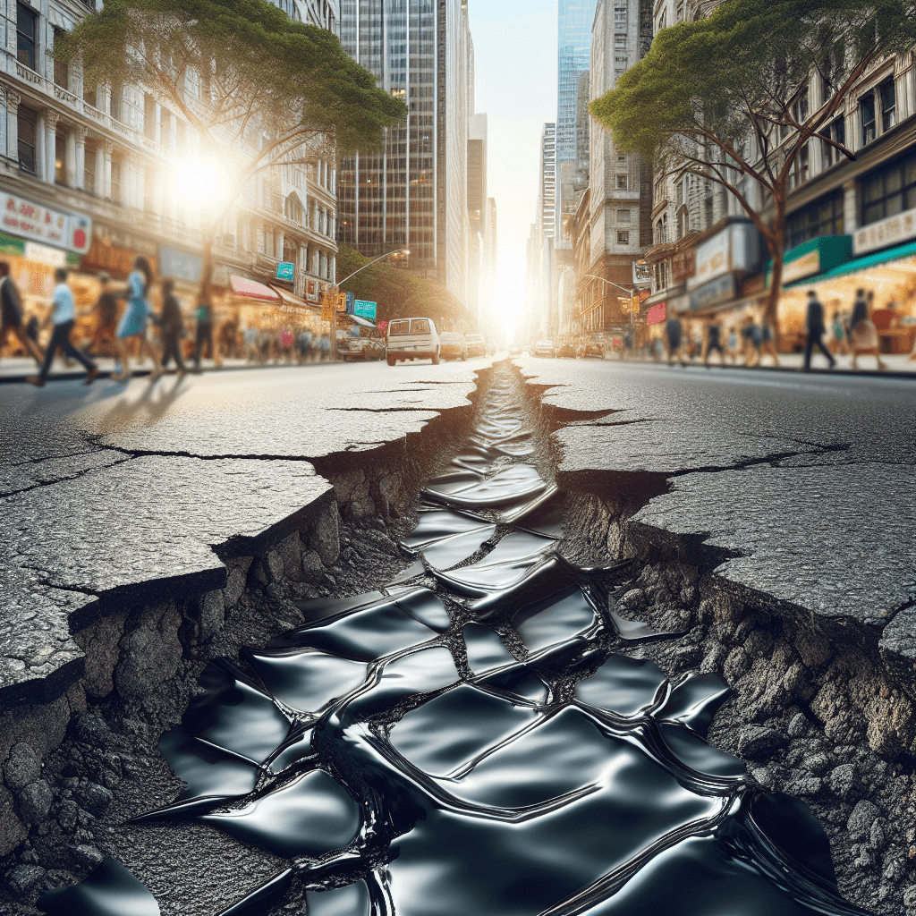 Why are cracks in pavement often filled with a black, tar-like substance?