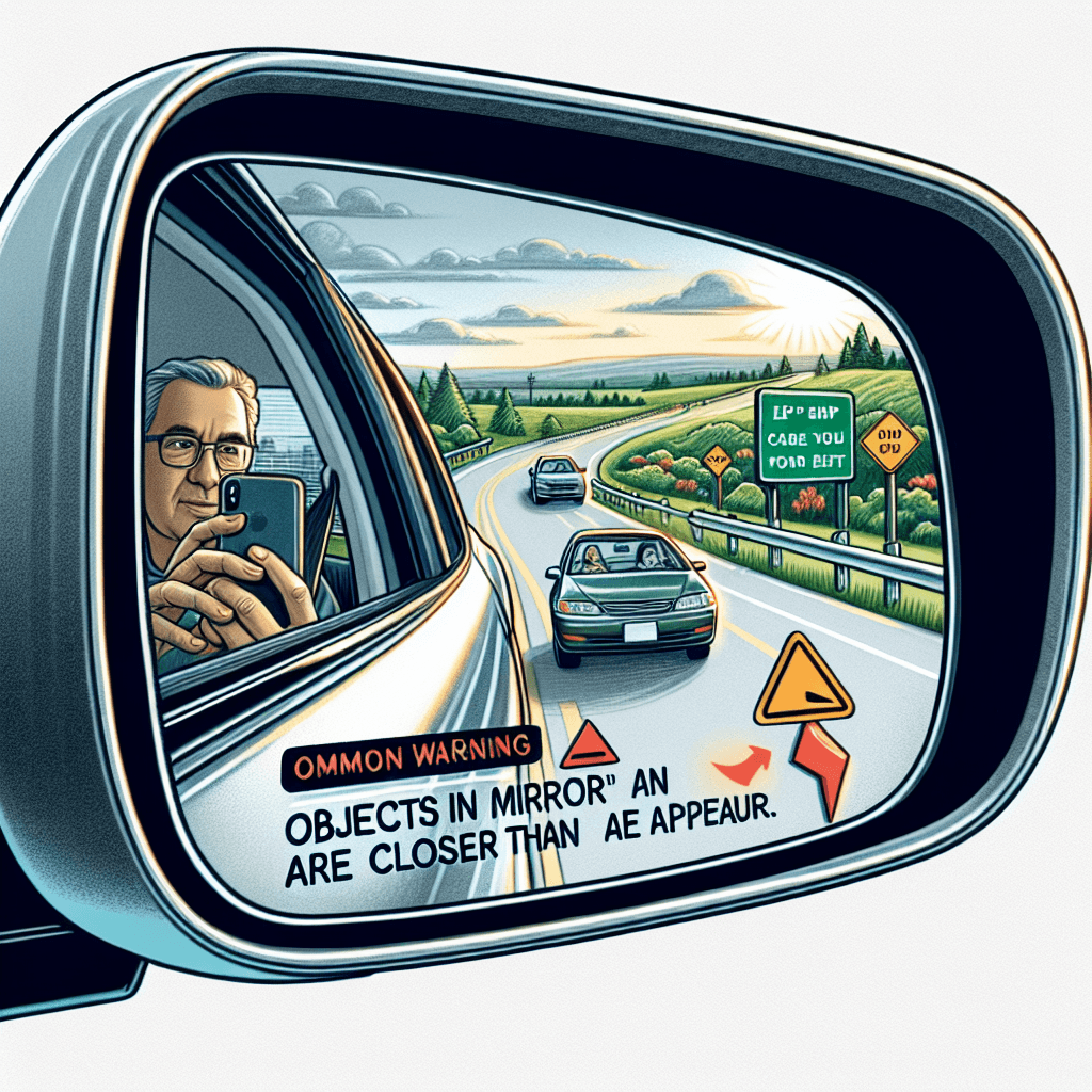 Why must one car mirror warn that objects are closer than they appear?