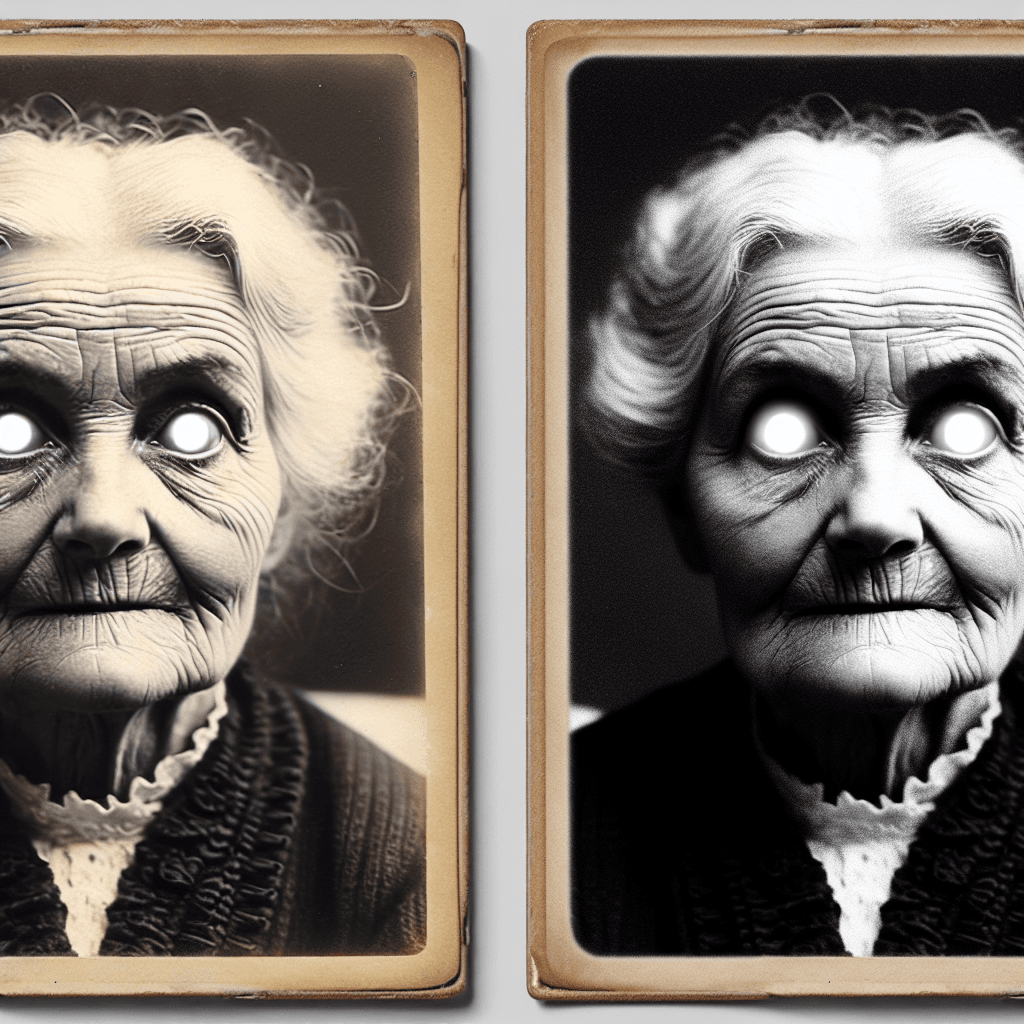 Why do some old black-and-white photos make people's eyes look eerily bright or white?