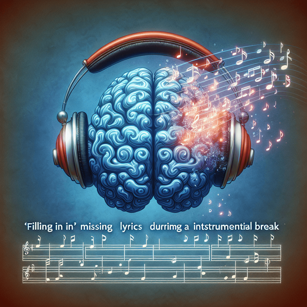Why do our brains often hear missing lyrics in a song's instrumental break?