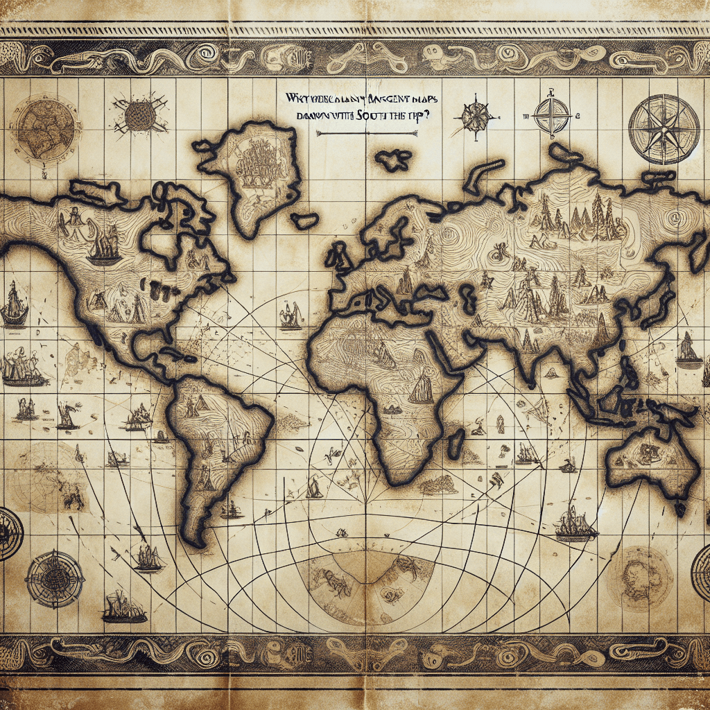 Why were many ancient world maps drawn with the South at the top?