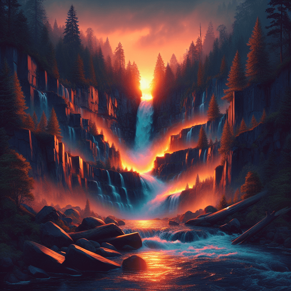 Why does a famous waterfall sometimes appear to be a river of fire?