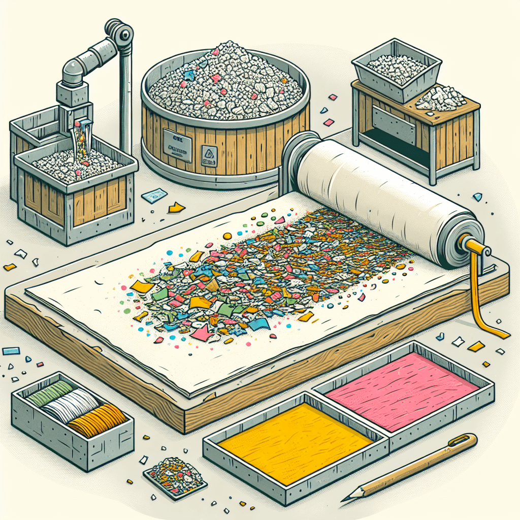 Why are there often small, colorful flecks mixed into recycled paper products?