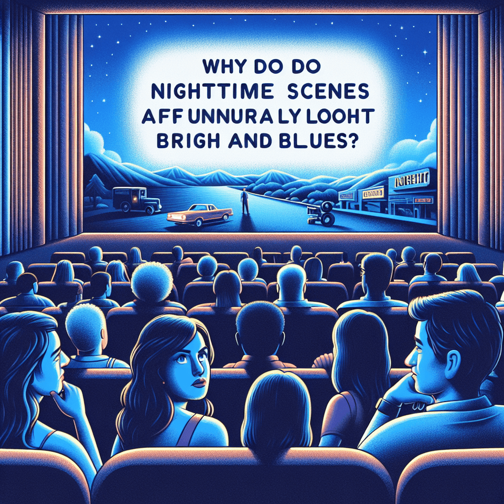Why do nighttime scenes in movies often look unnaturally bright and blue?