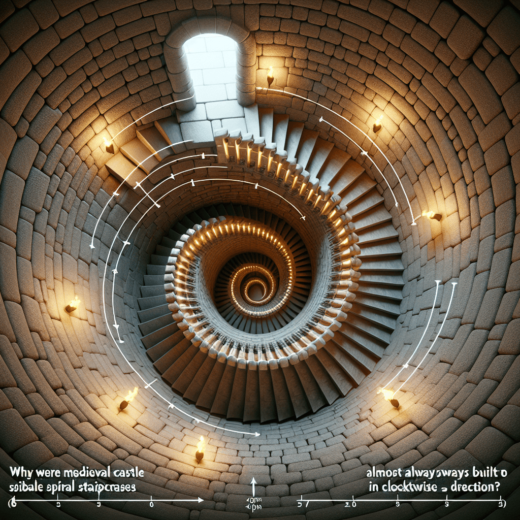 Why were medieval castle spiral staircases almost always built to curve in a clockwise direction?