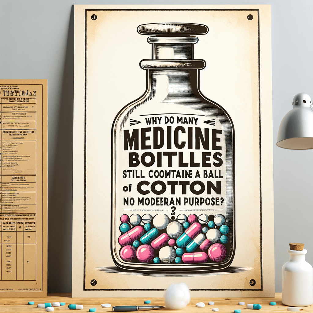 Why do many medicine bottles still contain a ball of cotton that serves no modern purpose?