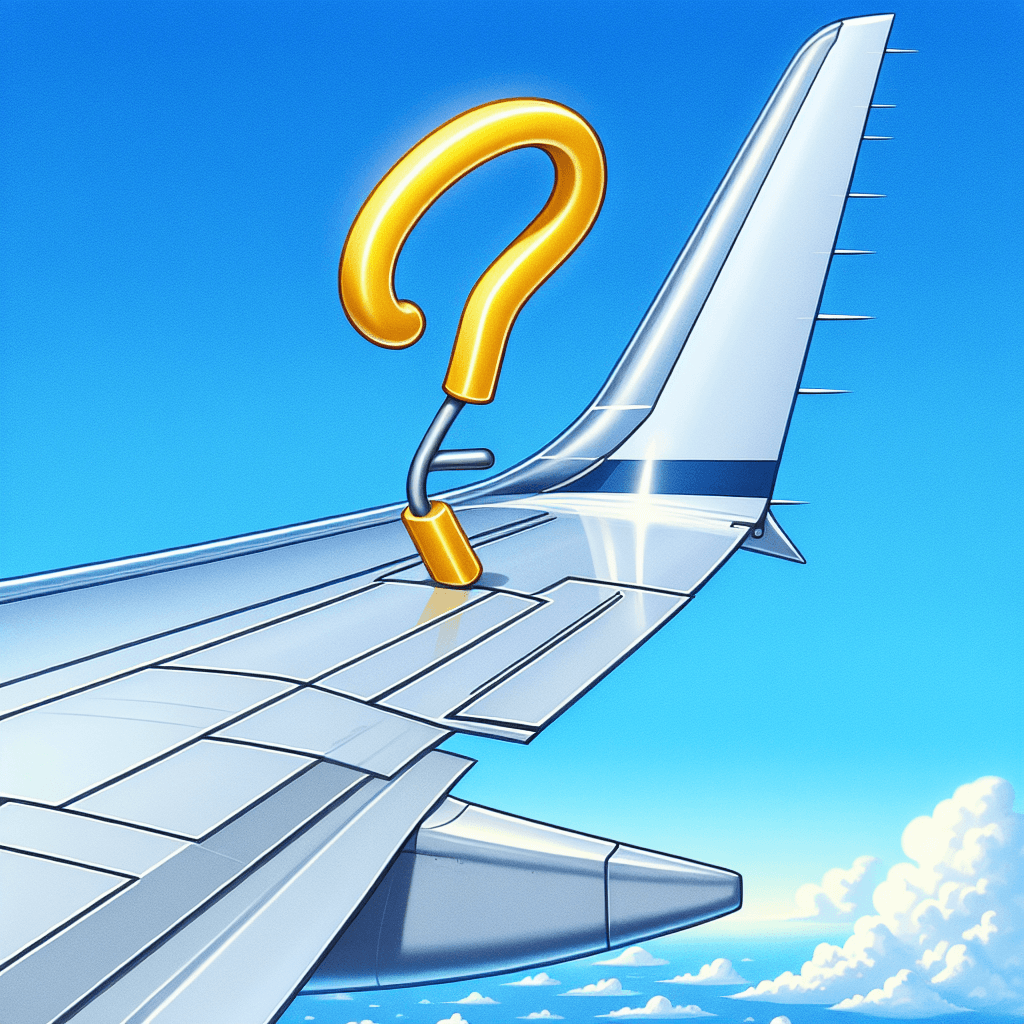 Why do many passenger airplanes feature a small yellow hook on the top of each wing?