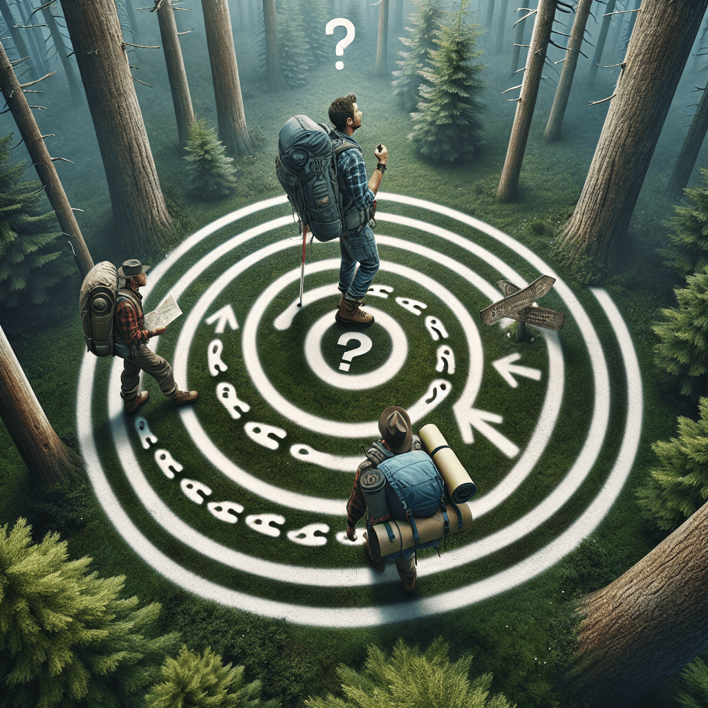 Why do humans naturally tend to walk in circles when lost in the wilderness without any landmarks?